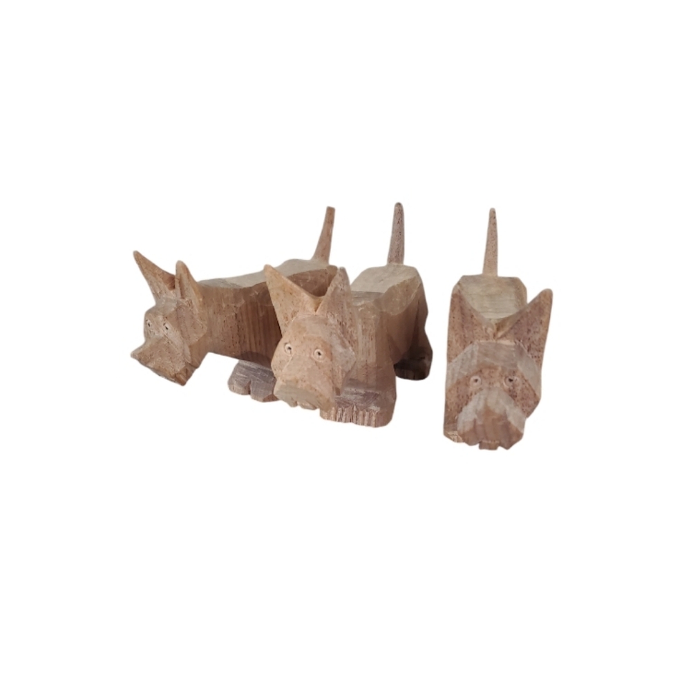 Primitive Wood Scottish Terrier Handcraved Detailed Set Of 3 MCM ~ Pre-Owned - Picture 2 of 16